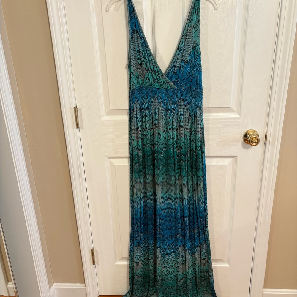 a.n.a Teal and Gray Patterned Dress